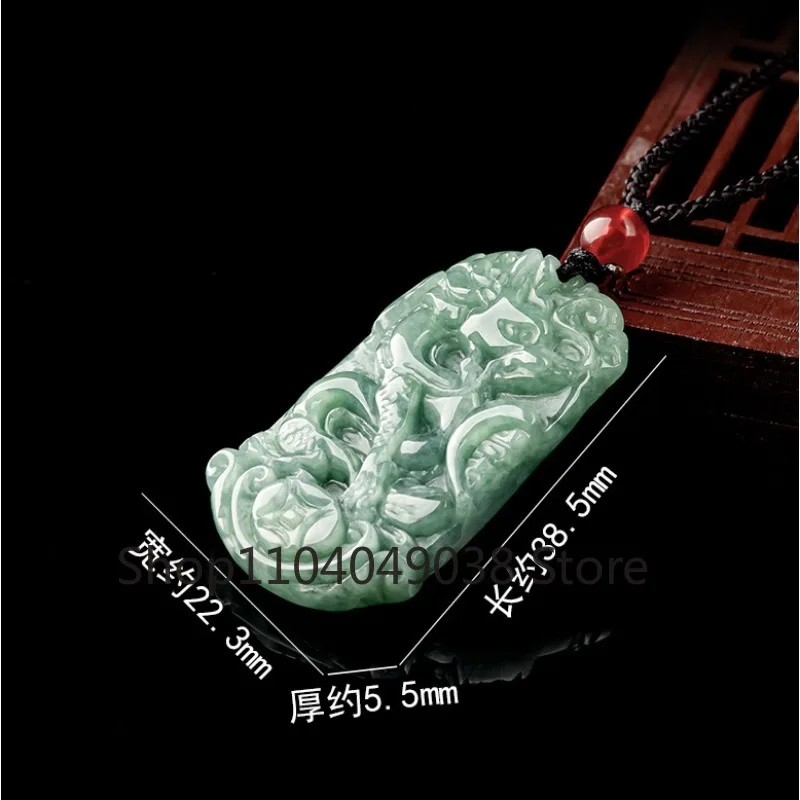 Natural A-grade Jade Pendant Bean Green Dragon Phoenix Brand Pair Set Couple Pendant Men's and Women's Jewelry Jade Necklace