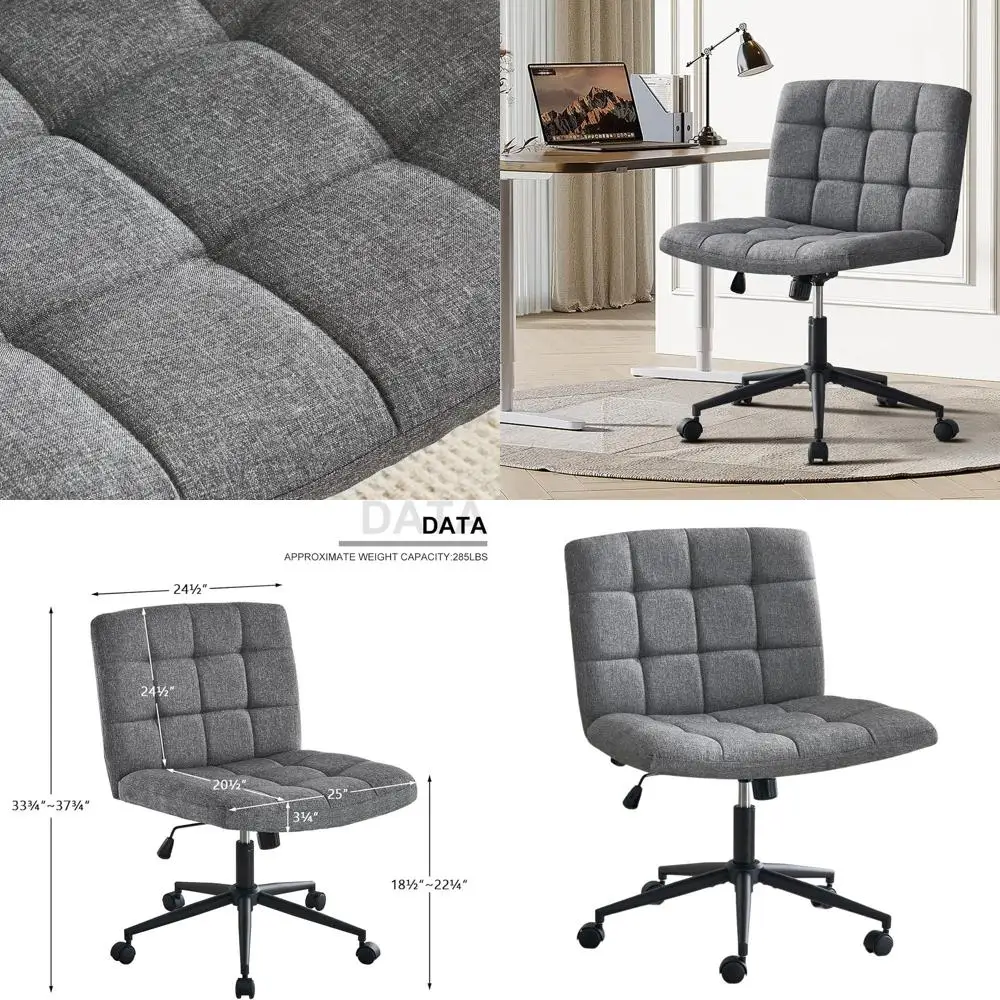

360° Swiveling Cross-Legged Desk Chair with Thick Cushion and Wheels, Comfortable Armless Office Chair for Home, Bedroom, or Van