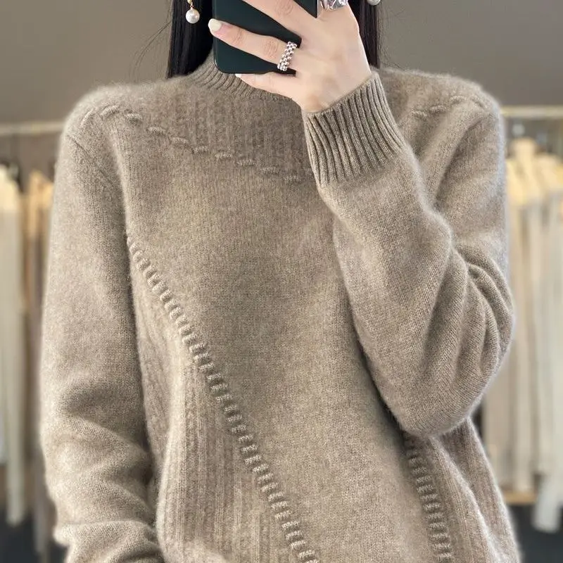 Wool Sweater Women's Autumn and Winter New Loose Slimming and All-Matching Fashion Jacquard Outerwear Bottoming Top