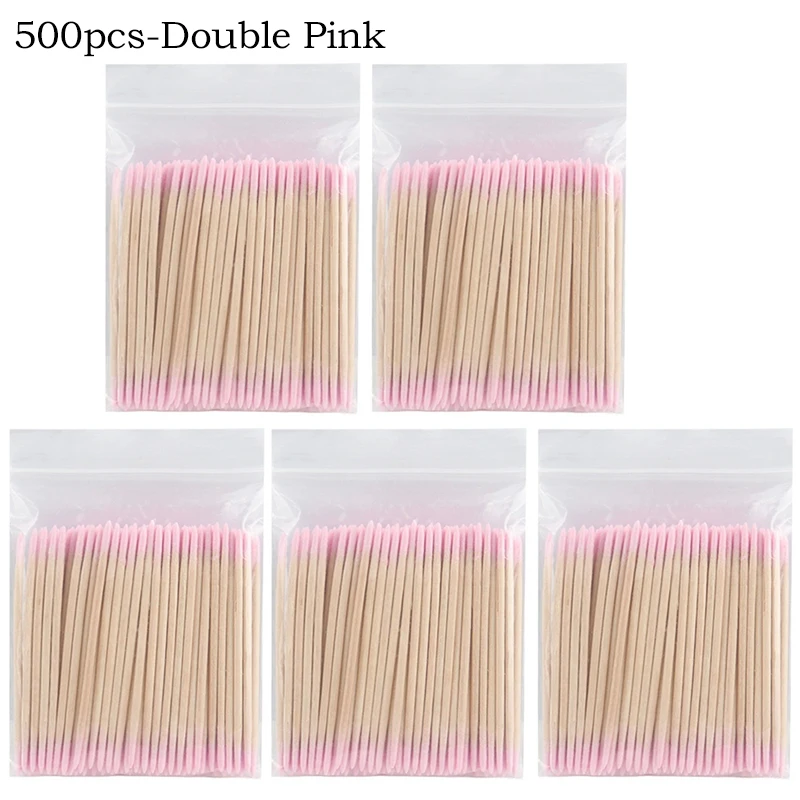 100/300/500Pcs Einweg Holz Baumwolle Tupfer Doppel Kopf Lippenstift Ohr Tupfer Wimpern Reinigung Baumwolle Knospen Maniküre schönheit Liefert