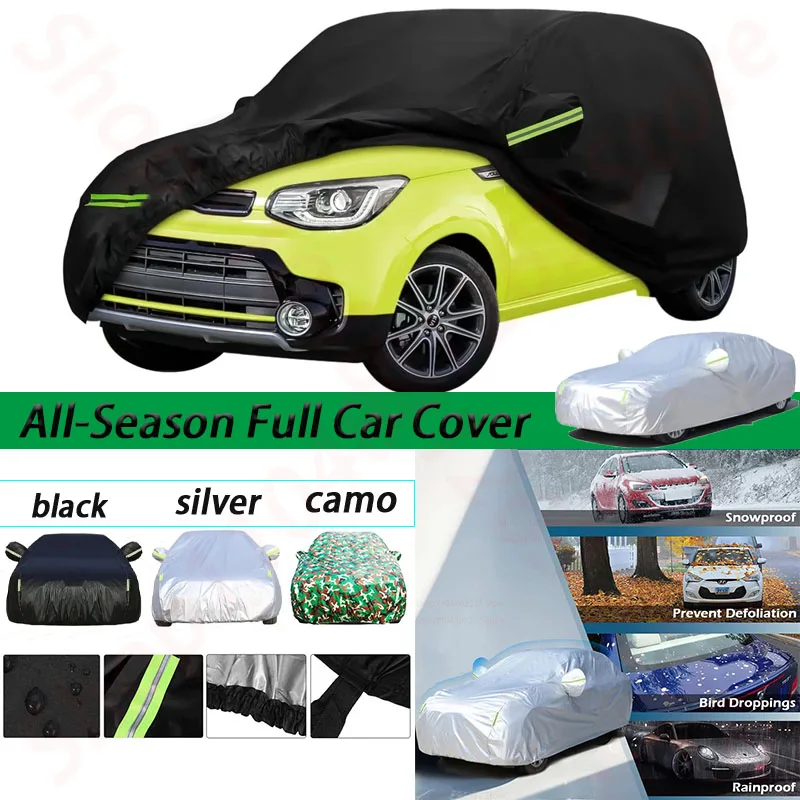 

Outdoor Full Car Covers For Kia Soul 2009-2025 Waterproof All Weather with Reflective Strip Snow Rain Dust Hail Protection Black