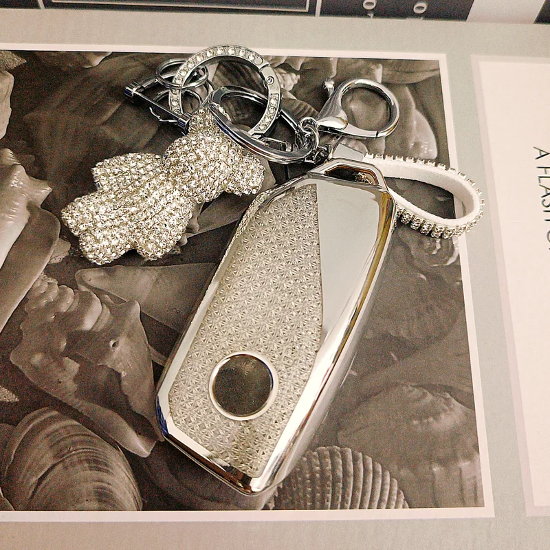 الماس الأبيض بولي يوريثان لسيارات BMW I7 X7 G07 LCI IX I20 X1 U11 7 Series G70 G09 XM U06 G81 M3 غطاء علبة السيارة عن بعد فوب سلسلة المفاتيح الدائري