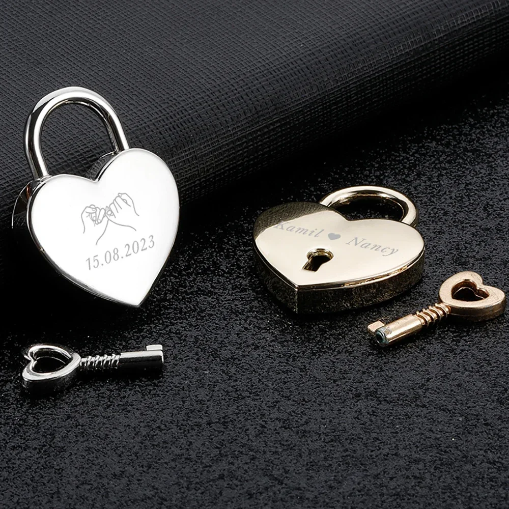 Personalised Love Padlock Custom Name Date Heart Lock with Key for  Couple Boyfriend Him Her Wedding Anniversary Engraved Gift