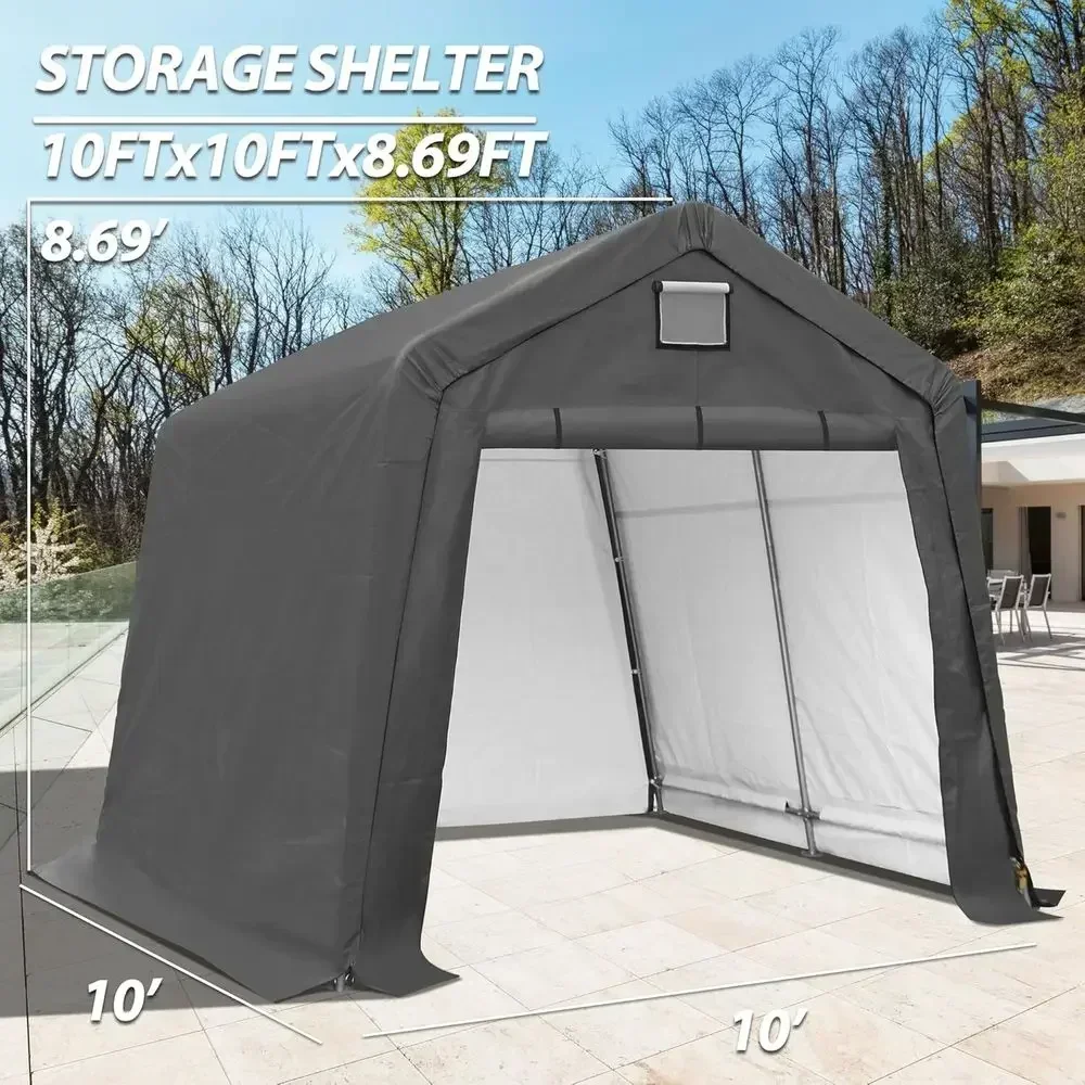 10x10 Outdoor Storage Shed - Heavy Duty Portable Garage for Vehicles, Motorcycles, and Generators with Roll-up Door