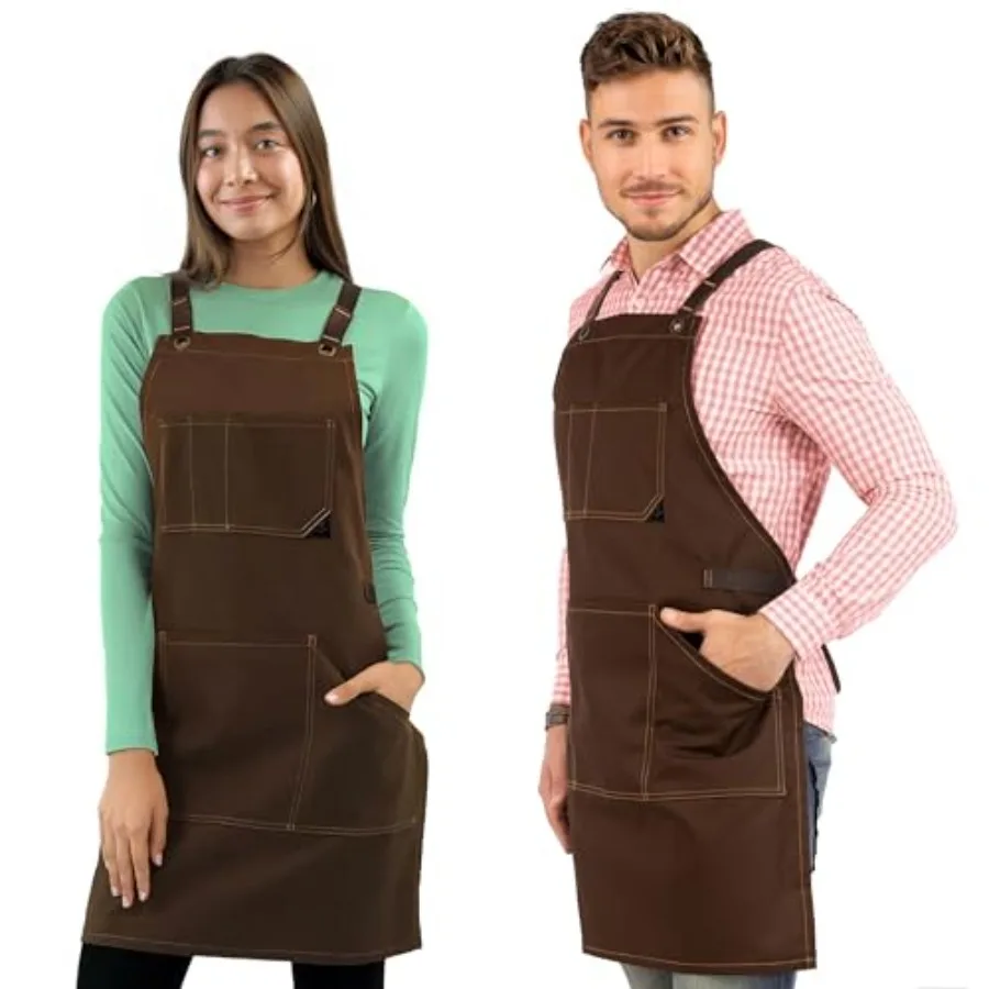 

Essential Apron Cross-Back with Durable Twill and Leather Reinforcement, Adjustable for Men and Women Pro Chef, Tattoo Artist,