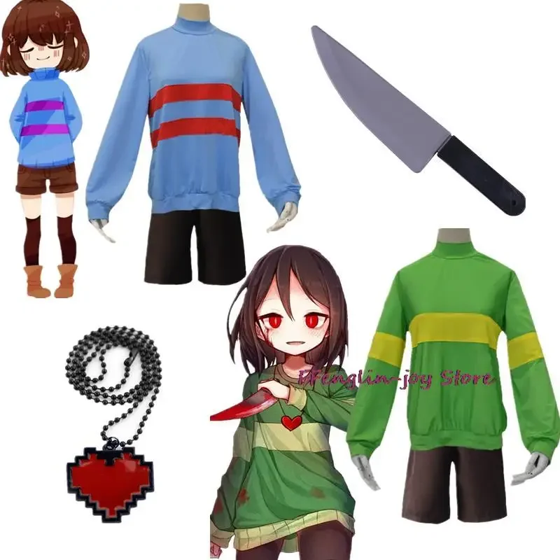 

Game Undertale Chara Frisk Cosplay Anime Costume High Collar Adult Sweatshirts Shorts Necklace Props Halloween Men Women Clothes