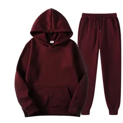 New men's and women's sportswear hoodie casual solid color thick pullover and pants two-piece set autumn and winter jogging suit