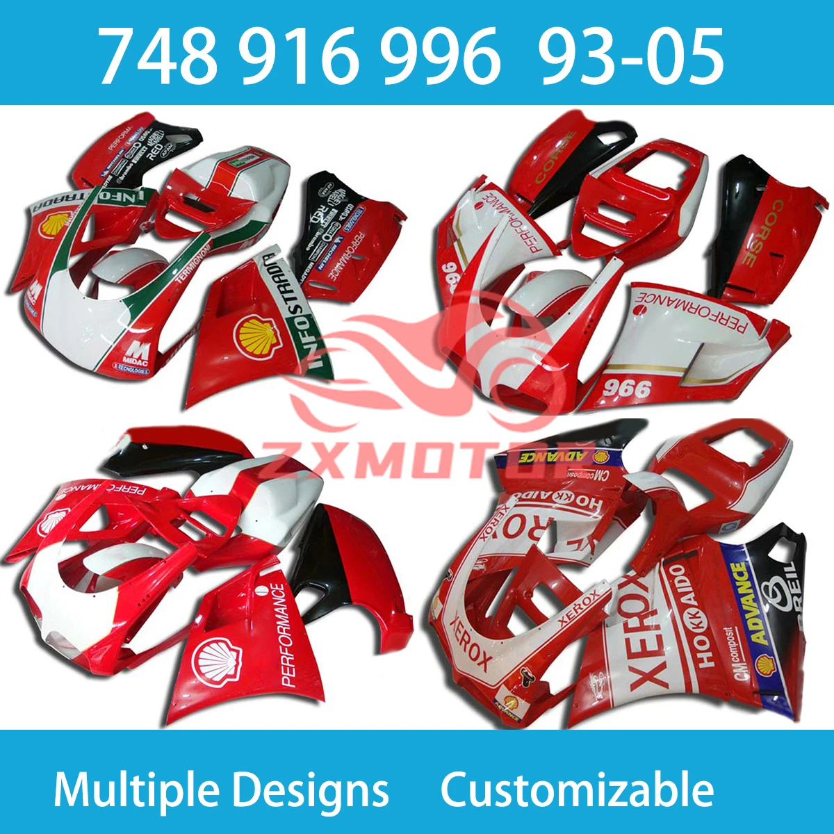 For Ducati 748 916 996 1993-1999 2000-2005 Moto Parts Fairing Kit 93 94 95 96 97 98 99 00 01 02 03 04 05 Motorcycle Fairings