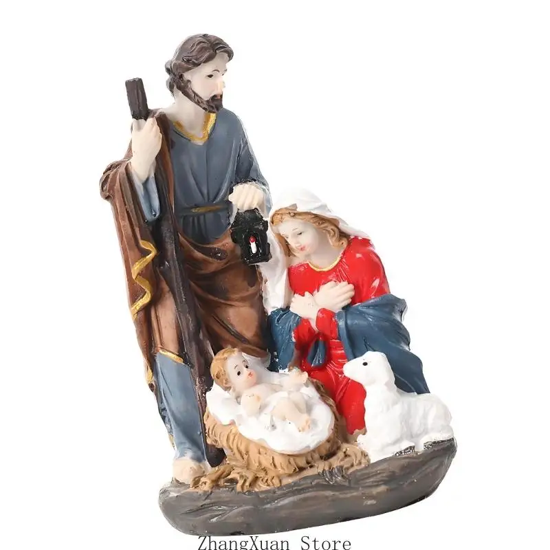 Weihnachtskrippe für den Innenbereich, Statuen der Heiligen Familie, Weihnachtskrippenfigur für die Regalauslage oder den – Detail 4