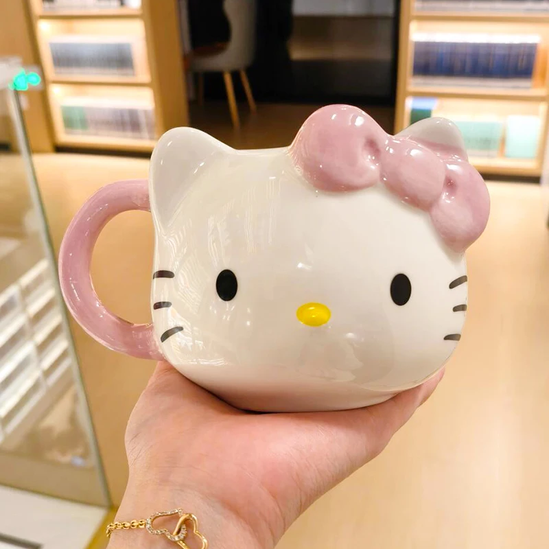

Kawaii Hello Kitty Bow Ceramic Mug High Value Home Office Breakfast Water Milk Coffee Cup Cartoon For Desk Decor Accesorios Cute
