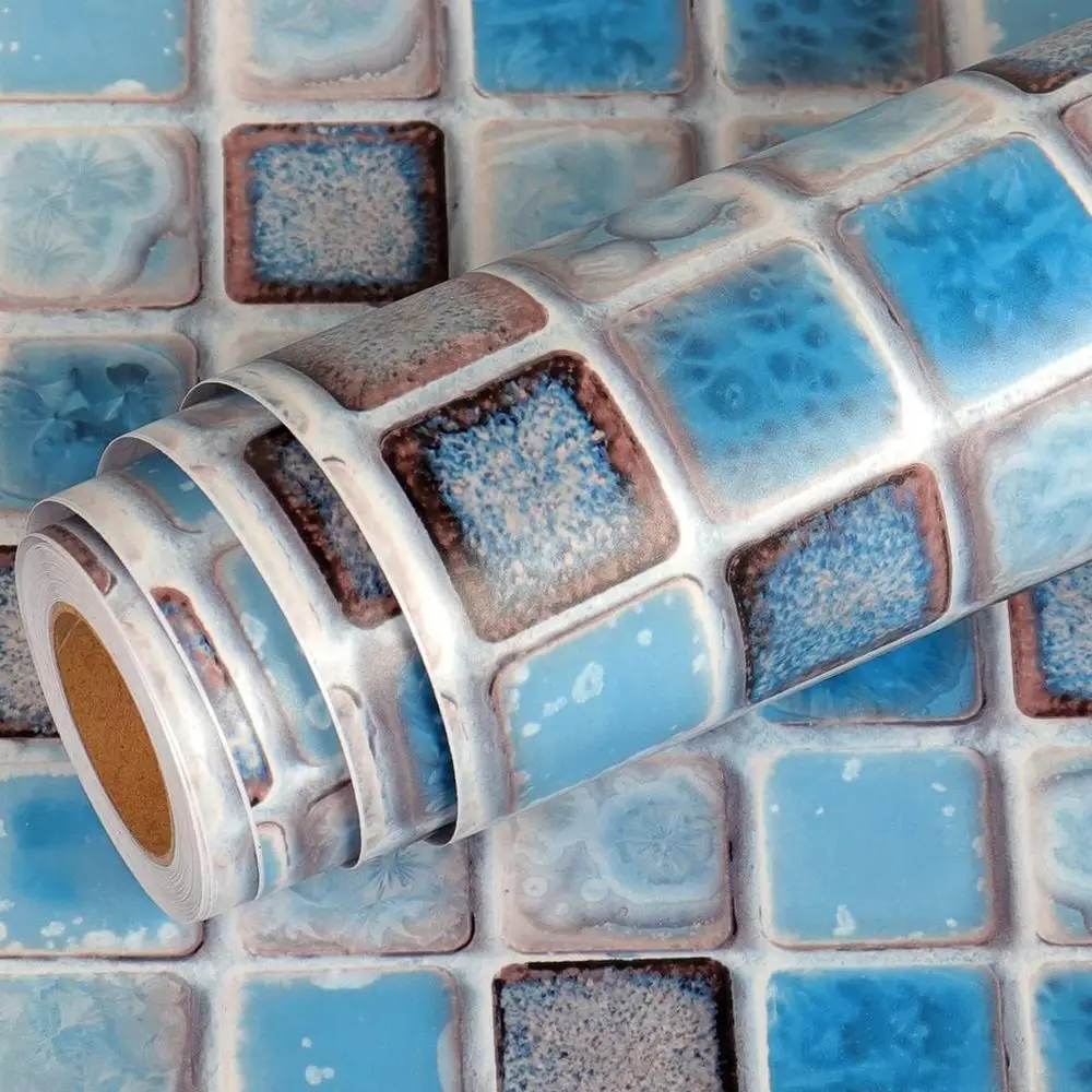 Bathroom Shower Wall Decorative Contact Paper Self Adhesive Kitchen Backsplash Tiles Peel and Stick Removable Blue Mosaic 15.8x7