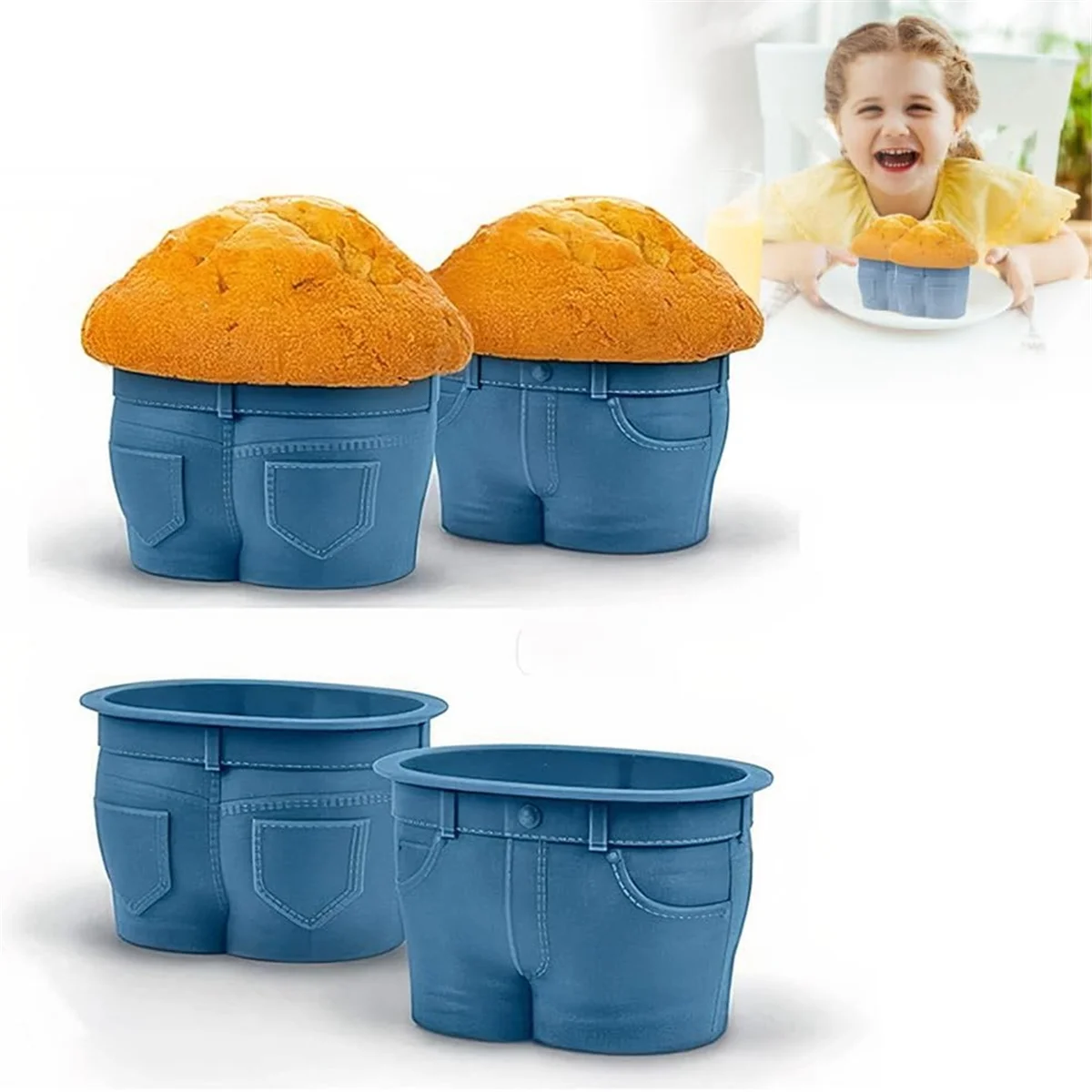 A84E-Jeans Style Silicone Cupcake, Silicone Muffin Liners, Silicone Baking Cups, Silicone Muffin Cups,Mini Jeans Style 4PCS