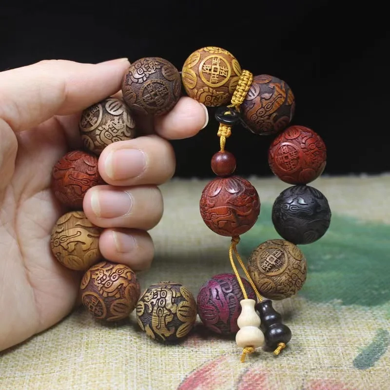 

Wooden Beaded Bracelet Beads Carving Amass Fortunes Collectables-Autograph Pterocarpus Santalinus Hand Bead