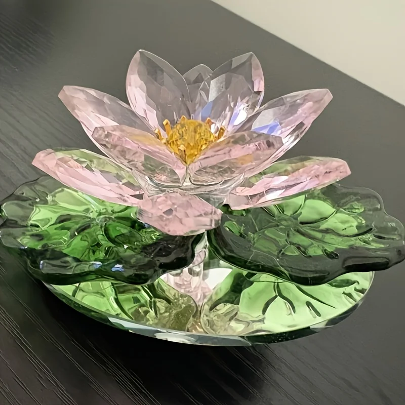 1pc  Pink Crystal for Lotus Flower Glass Decor with Golden Accent - Sparkling Clear Crystal Center & Soft Pink Petals, Floor-Sta