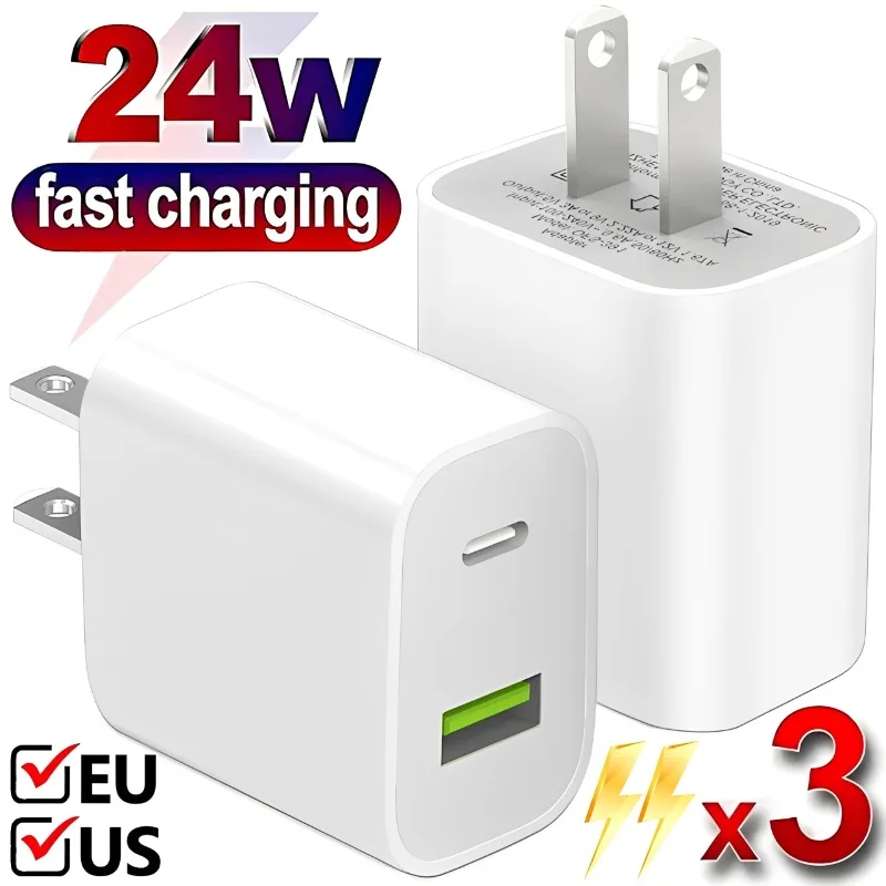 

1-3 шт. 5 В 2,4 А USB PD Быстрое зарядное устройство для iPhone iPad Samsung Huawei Tablet Laptop Универсальный адаптер для быстрой зарядки с вилкой США и ЕС