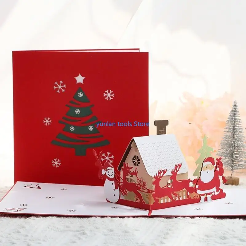 

50LB for Pop Up Christmas Greeting Card Glowing Santa Snowman House with Envelope for Children Boys Girls Birthday Card