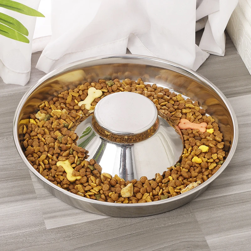 Pet stainless steel dog bowl thickened puppy feeding plate weaning silver stainless steel feeder water basin pet feeder pet supp