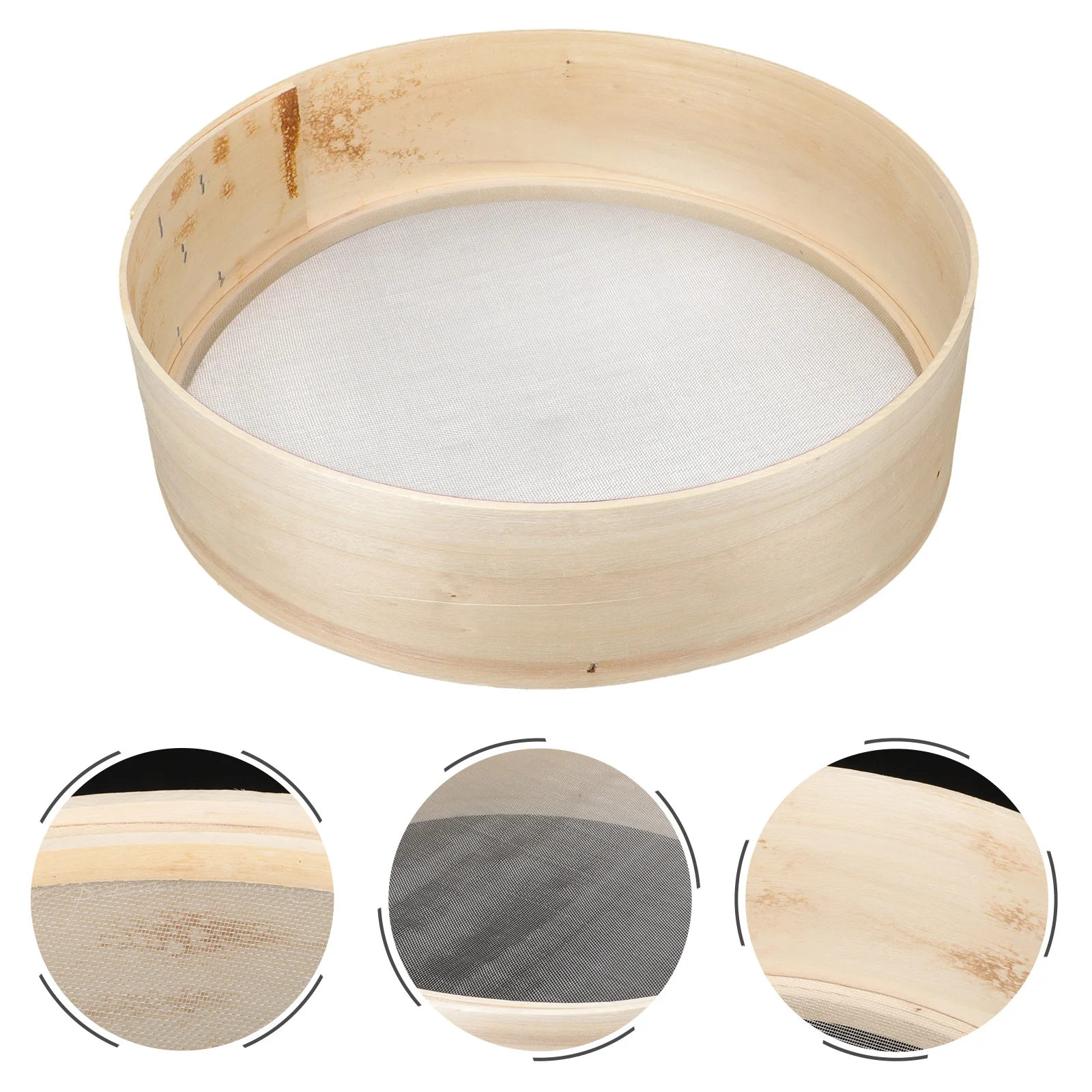 Household Flour Sifter Handheld Round Flour Powder Sifter Sieve Wooden Flour Strainer Sieve Multifunctiona Sifter Baking Tool