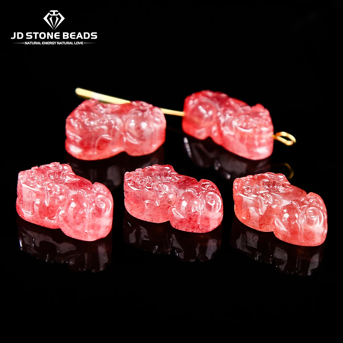 

1 Pc Natural Stone Strawberry Quartz Carved Bead Wealth Pixiu Lucky Charms for Jewelry Making DIY Necklace Bracelet Accessory