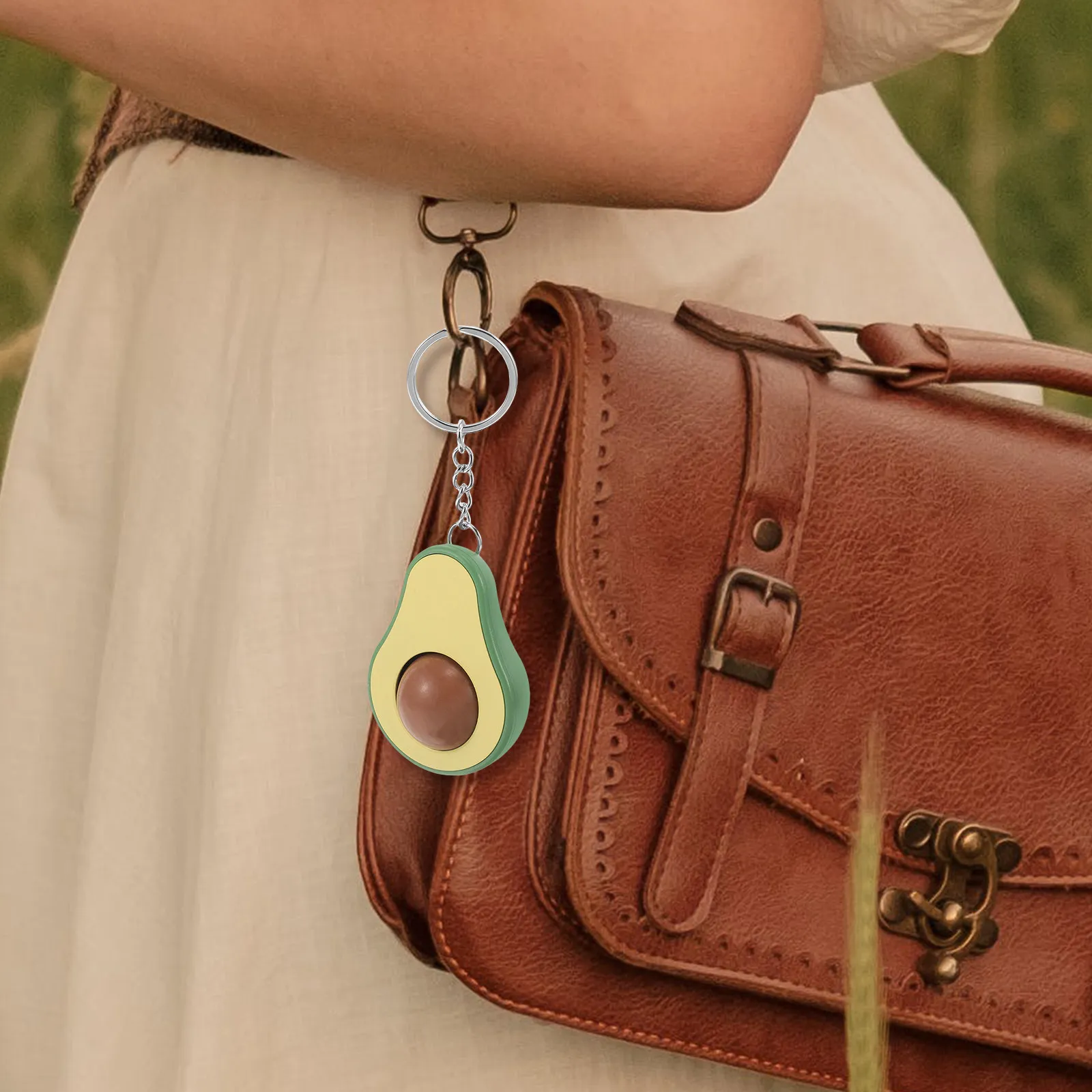 Cute Avocado Keychain Realistic Fruit Design Massage Roller Ball Charm Bag Purse Wallet Phone Accessories Key Charm