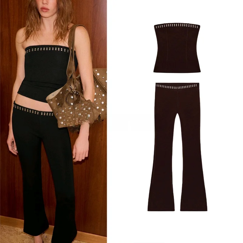 

Elastic No-Sve High-Waist Casual Wide Leg Pants Women's Spring Faion Set Casual Sportswear Long T Top And High Waist...