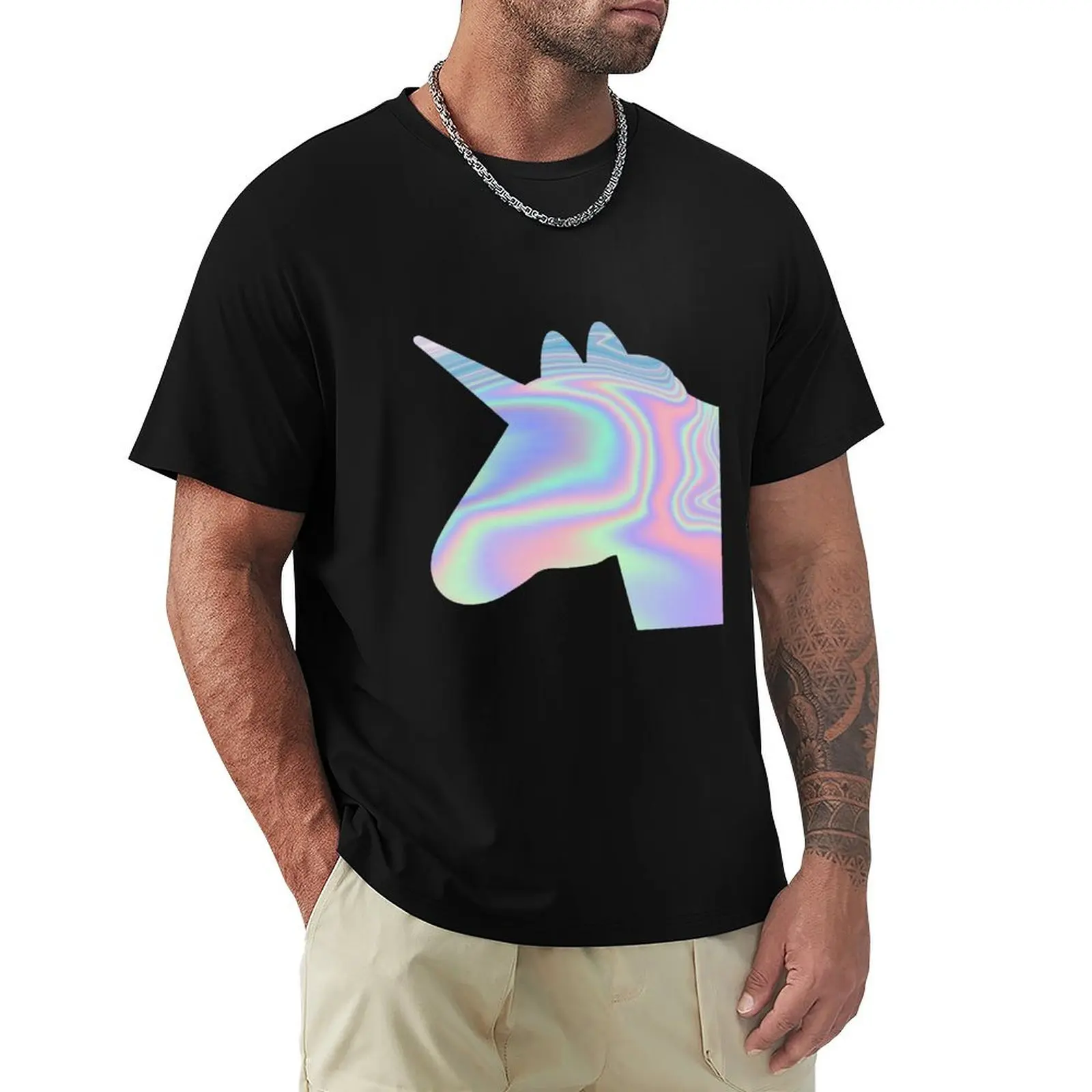 Unicorn Holographic T-shirt blacks plus sizes vintage clothes sports fans mens clothing