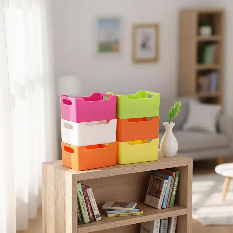 4Pcs Miniature Stackable Crates 1/12 Dollhouse Mini Plastic Storage Bins Bright Colors for Doll Mini Furniture DIY Scene Layout