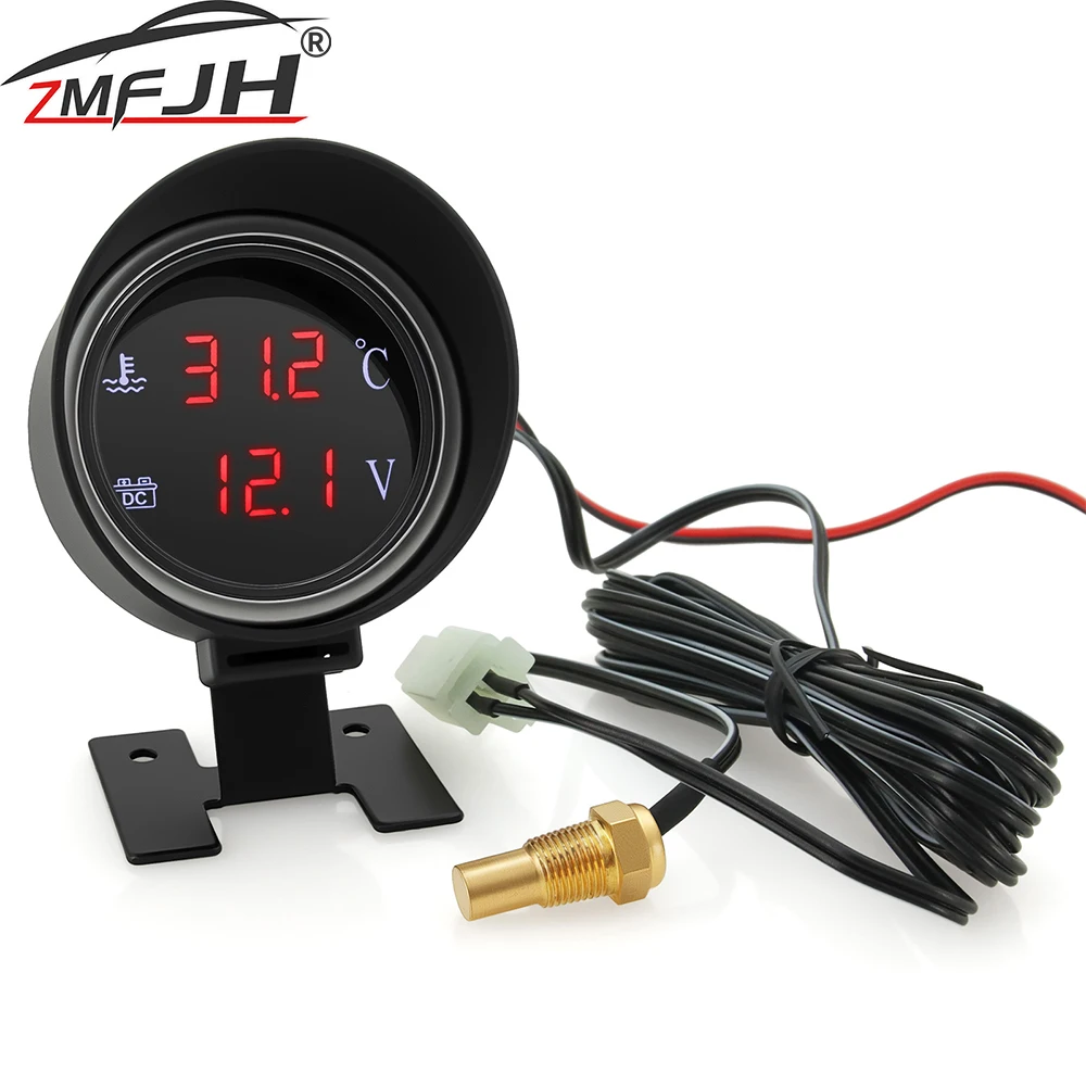 

Цифровой датчик температуры воды для автомобиля и грузовика 2 в 1, вольтметр с красной подсветкой, измеритель температуры воды с датчиком и сигнализацией