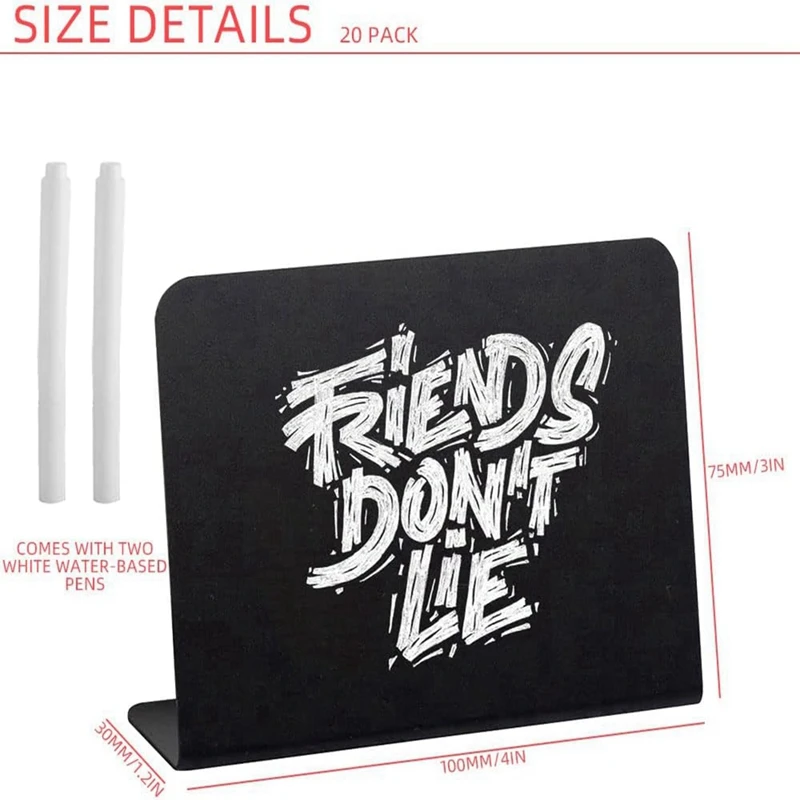 Mini lavagna da 20 pezzi, 4 x 3 pollici, per cartello di gesso, per cibo, feste, buffet, lavagna da tavolo con 2 pennarelli a gesso