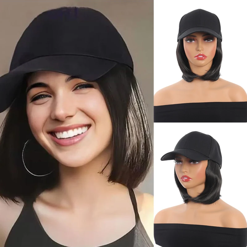 

All-in-one cap, wig, baseball cap, Bob hairstyle, collarbone hair, full head cover