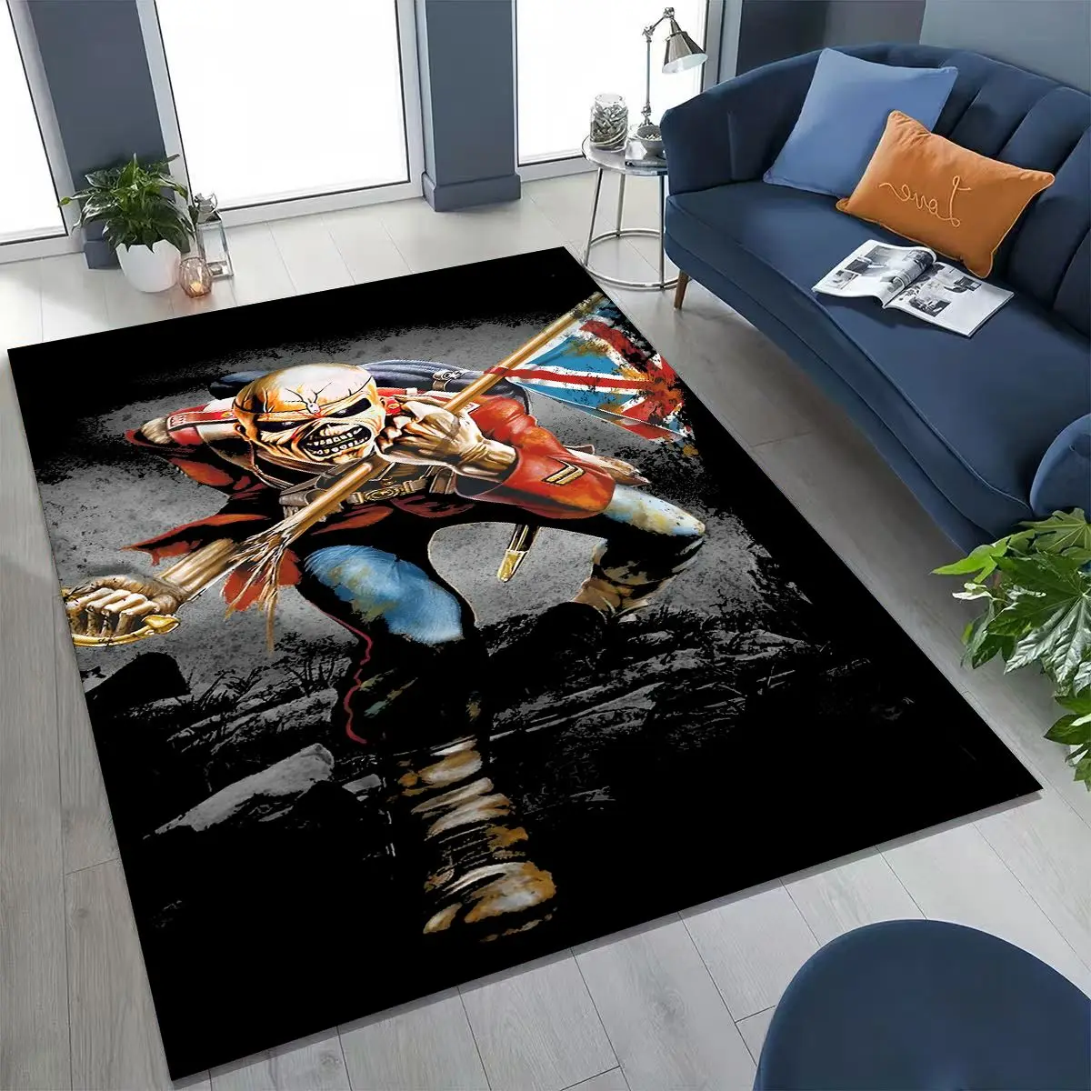 Heavy Metal Dark Fantasy Pattern Print Flannel Area Rug Rock Music Design Soft Comfortable Floor Mat For Home Living Room