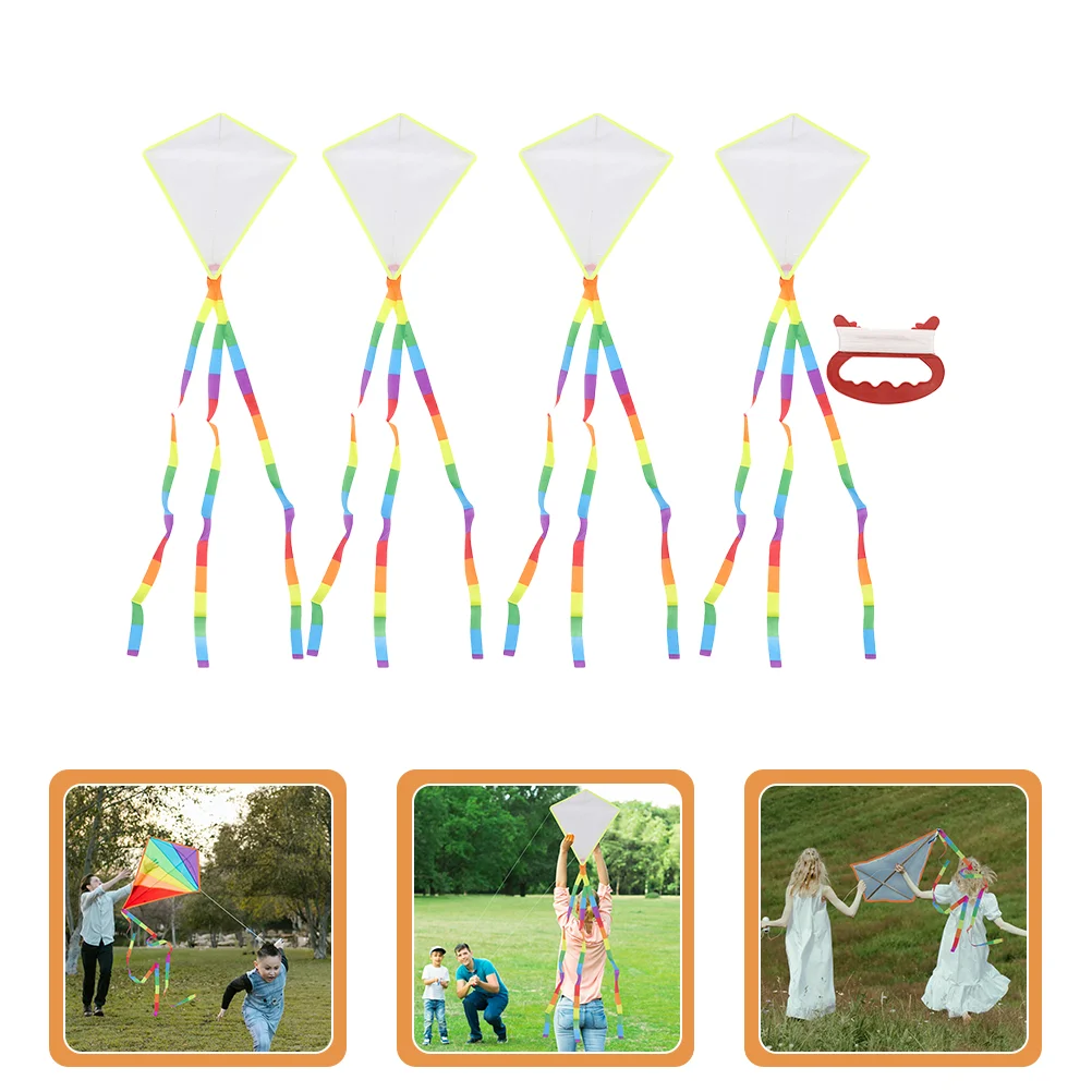 

4 Pcs Childrens Toys Kite Portable Kids Interesting Drawing Funny Kites for Ages 4-8 Outdoor DIY Blank Accessory White