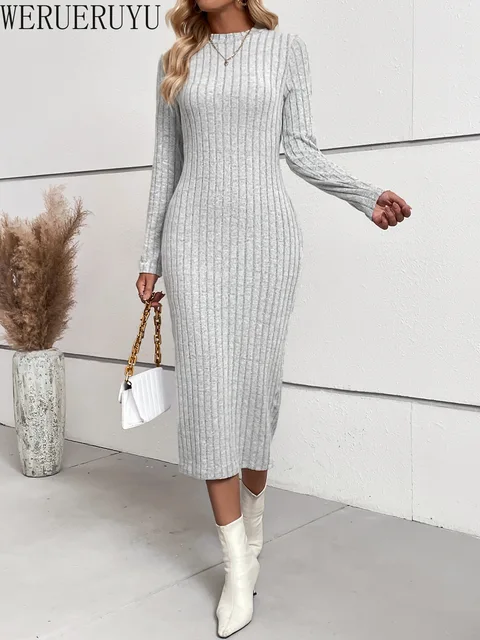Seksowna elegancka sukienka Midi z dzianiny kobieta estetyczna odzież odzież Streetwear na jesień i zimę z długim rękawem Bodycon suknie wieczorowe dla kobiet