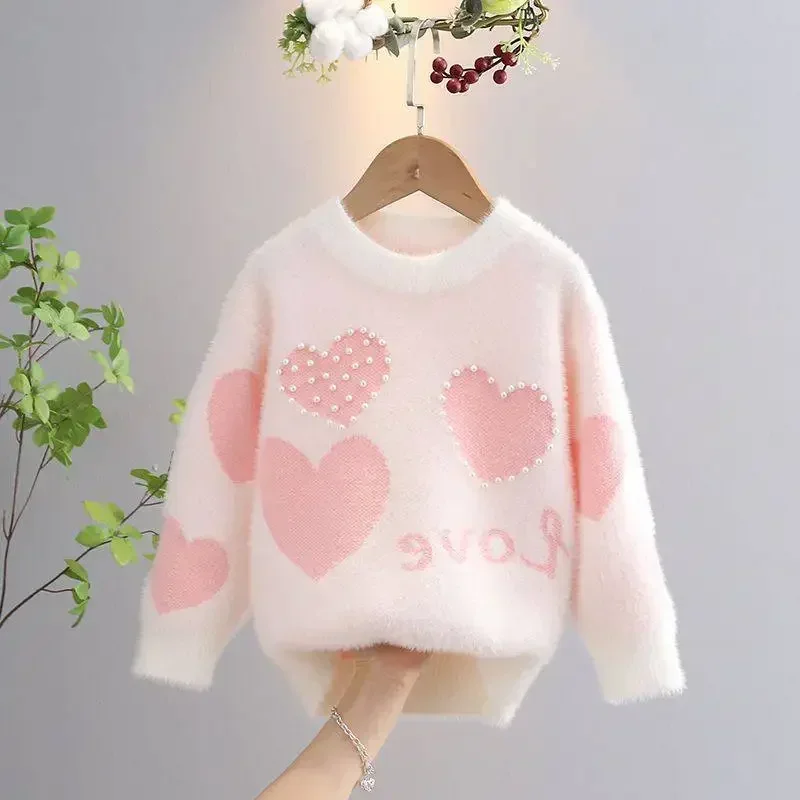 New Sweater for Girls Knitted Sweaters Children Warm Knitwear Lovely Thicken Pullover Kids Knitting Clothing