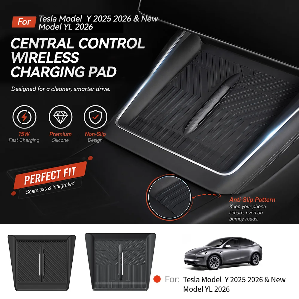 YZ Para Tesla Model Y YL 3 Juniper 2026 2025: Tapete de Silicone Antiderrapante para Carregamento Sem Fio e Protetor de Carregador Central