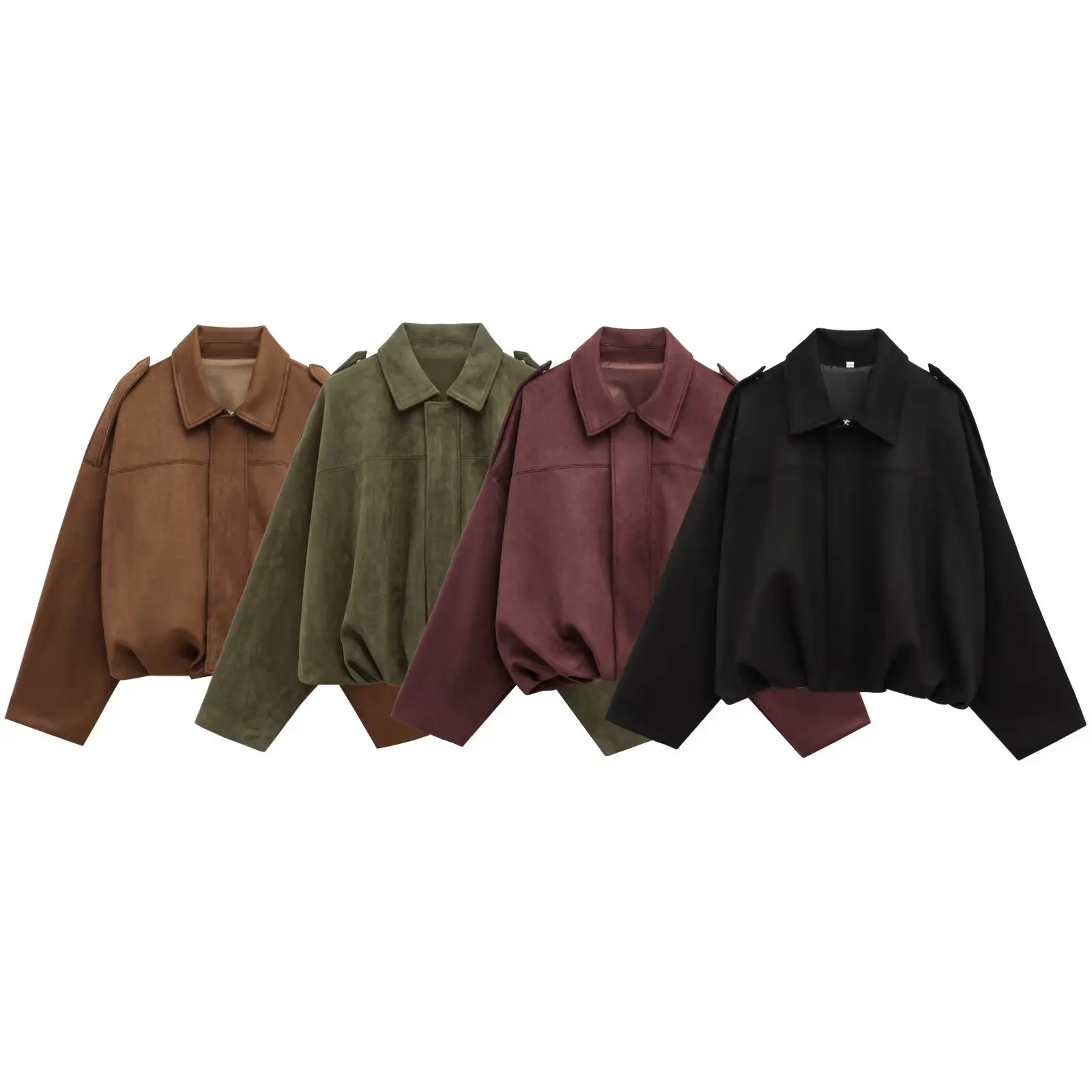 

New Fashion Suede Fabric Women Bomber Jackets 2025 Causal Long Sleeve Zipper Loose Coats Cropped Jacket Outwear
