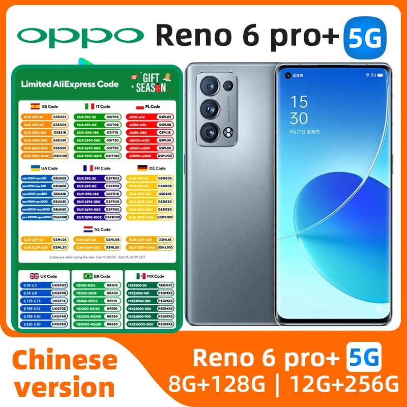 Oppo Reno6 Pro + 5g smartfon CPU Snapdragon870 6.55 cal AMOLED 90hz ekran 50MP aparat 4500mAh 65W ładowanie telefonu oryginalne używane