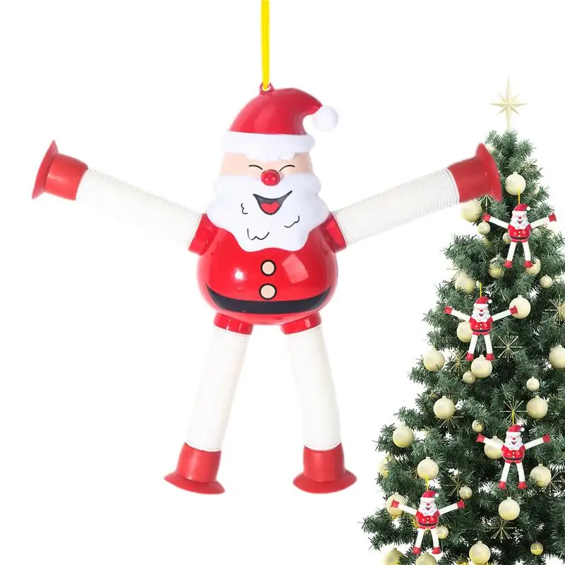 Children Suction Cup Ornament Pop Tubes Suction Cup Pendant Santa Claus Snowman Gingerbread Elk Stress Relief Pop Tubes Toys For