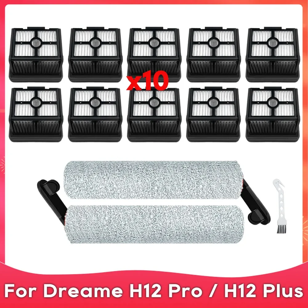 Fit For Dreame H12 Pro / H12 Plus Wet Dry Vacuum Cleaner Soft Roller Brush Hepa Filter Accessories Replacement Spare Parts