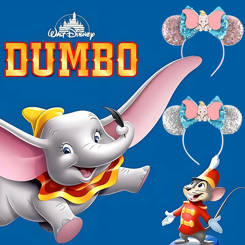 

Disney Anime Dumbo Headbands Girl Cute Little Flying Elephant Ears Hairbands Women Sequins Bow Elasticity Hair Accessories Kids