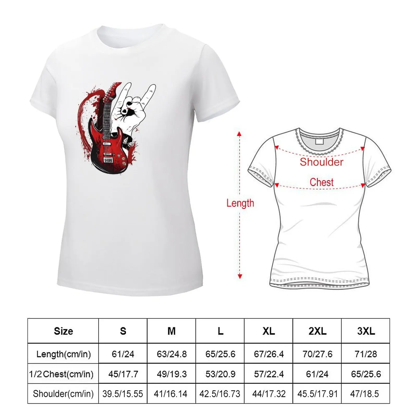 Electric Guitar and Rocker Hand Gesture Art T-shirt plus size tops aesthetic clothes rock and roll t shirts for Women