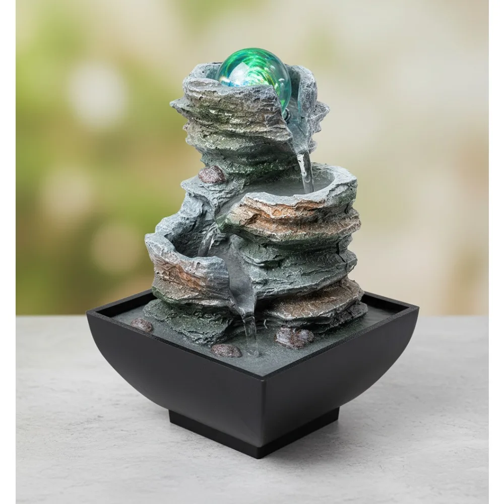 نافورة شلال سطح المكتب مع أضواء LED وأصوات مائية مريحة - ديكور زن للتأمل في المكاتب المنزلية #1