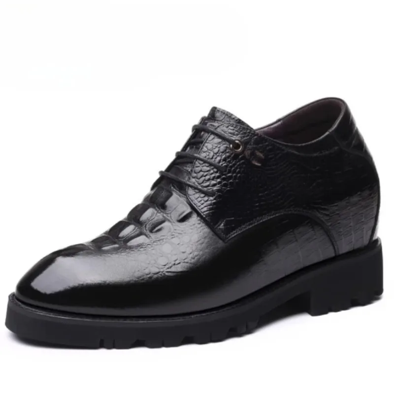 Genuine Leather Embossing Height Increasing Shoes New Men's Dress Shoes Business Elevator 10cm Luxury Wedding Grooms Derby Shoes