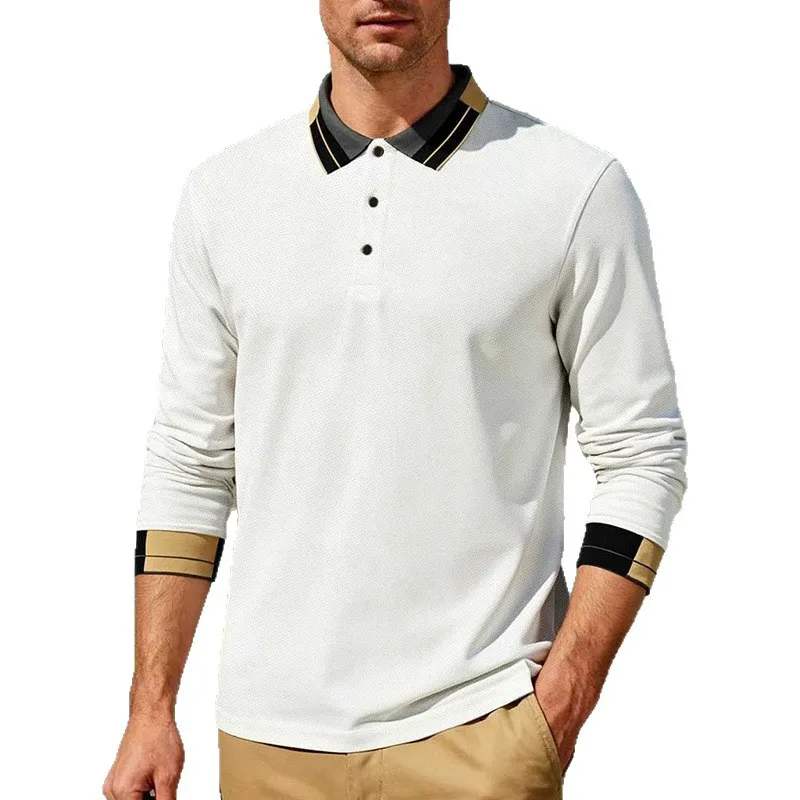 Cross-border autumn new loose men's casual jacquard polo shirt golf long sleeve polo shirt