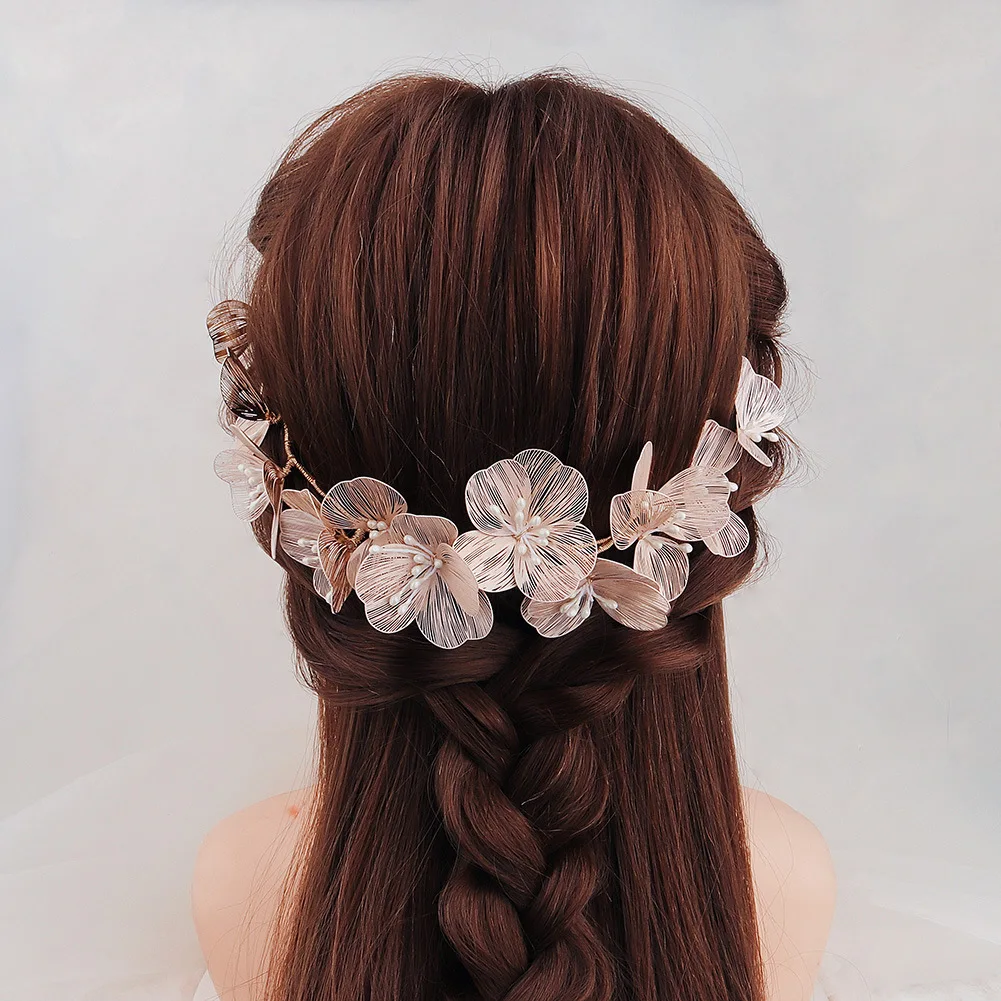 Bridal Headwear Wedding Hair Accessories Flower Headband Wedding Hair Jewelry Prom Hair Vine Gold/Silver Color Flower Tiara ML