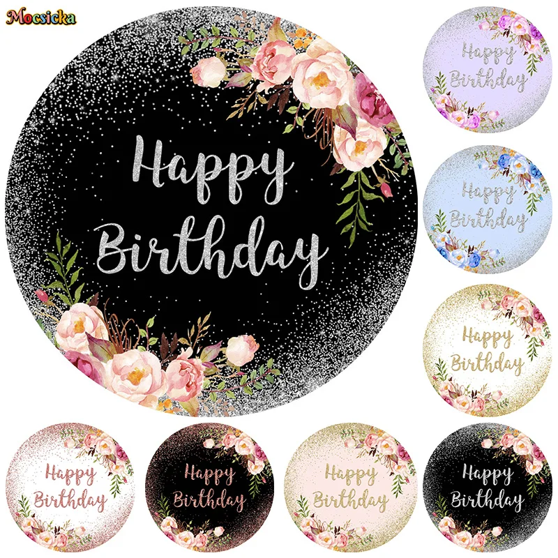 Mocsicka Photography Backdrops Happy Birthday Party Floral Glitter Backgrounds Boys Girls Portraits Cake Smash Customisable