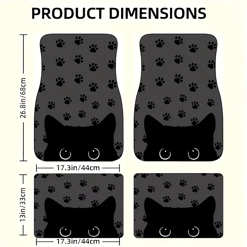 4Pc Car Floor Mats - Cartoon Cat Design, Soft and Comfortable, Protect Your Car's Interior, Enhance Driving Experience, Upgrade the Interior Environment - a Must-Have for New Cars, Easy to Clean and Install, Suitable for Sedans, Suvs, Cuvs, and Other Vehicle Types.
