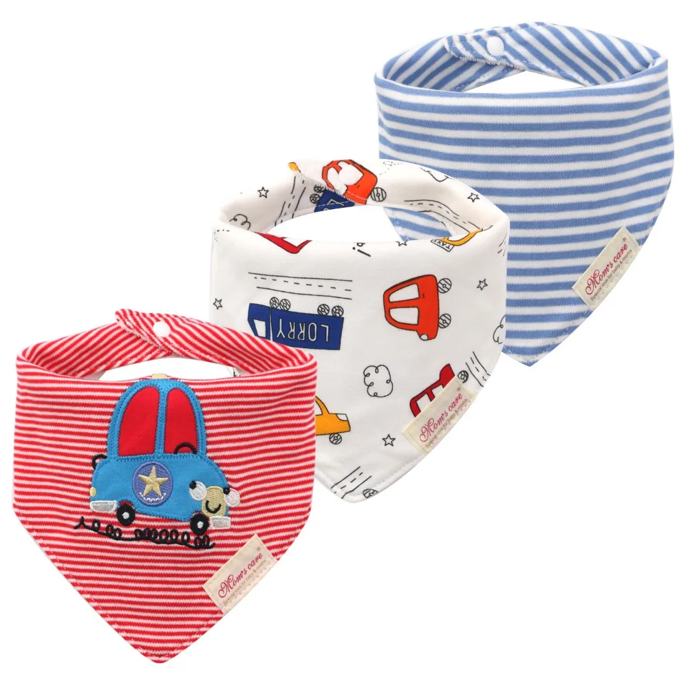 

Cotton Material Baby Bibs Stripes Pattern Cartoon Design Drool Bibs Soft Texture Triangle Shape Bandana Bibs Burping Time
