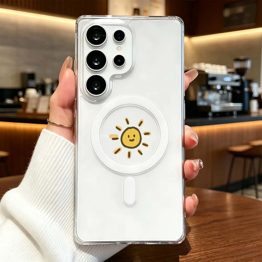 Fun Cartoon Sun Moon Phone Case For Samsung Galaxy S26 S25 S24 S23 S22 Ultra FE Plus A56 Transparent Magnetic Cover