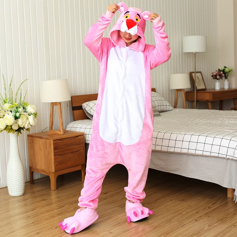 Panthère Onesies Kigurumi flanelle dessin animé Pyjamas femmes animaux Pyjamas Homewear noël Halloween fête Anime Cosplay Costumes